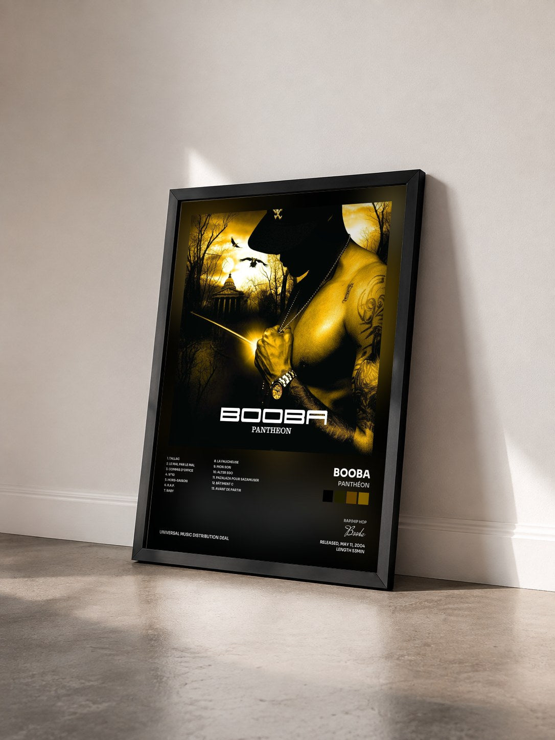 #noir Tableau de l'album Panthéon de Booba vu de trois quarts, cadre noir