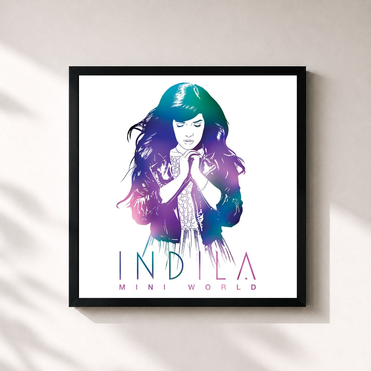 #noir Tableau carré de l'album Mini World (Deluxe) de Indila, cadre noir 32x32 cm