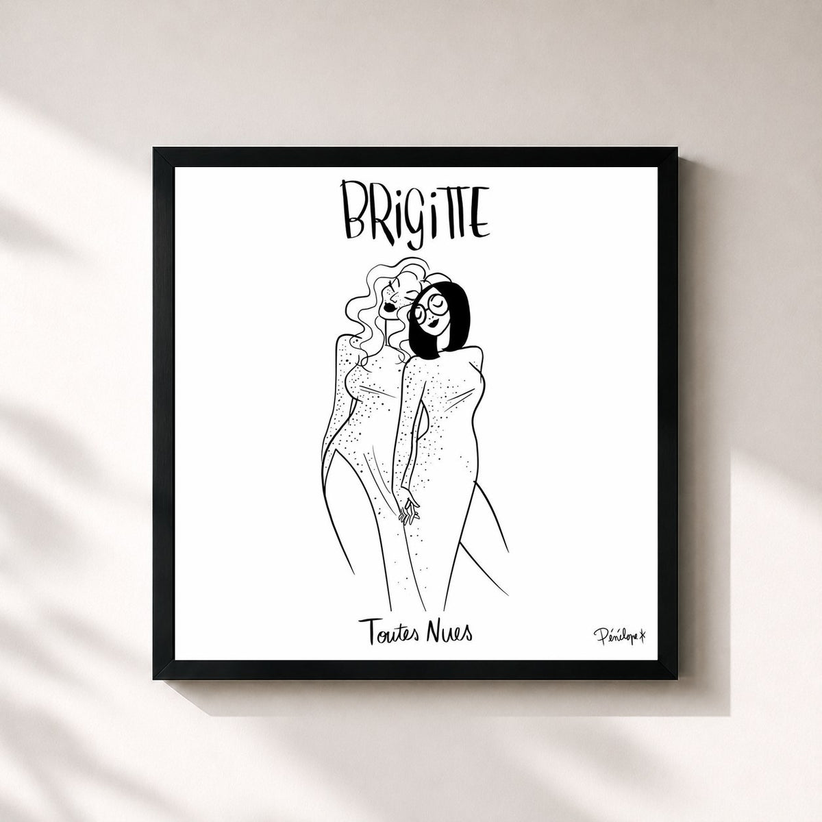 #noir Tableau carré de l'album Toutes nues de Brigitte, cadre noir 32x32 cm