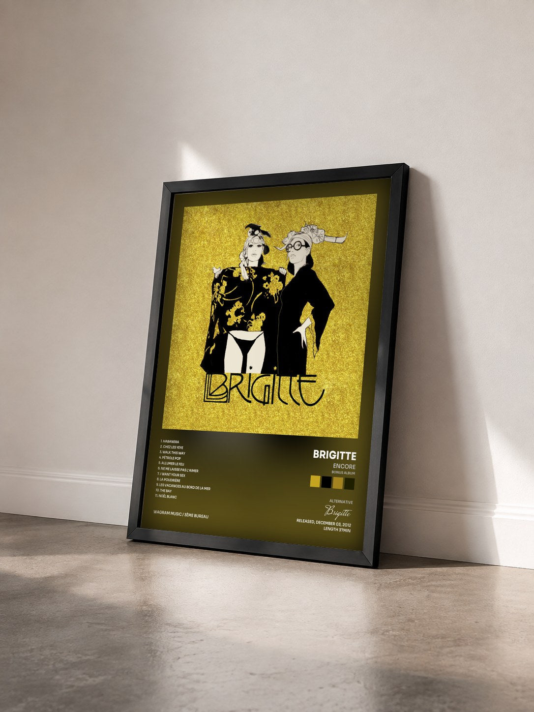 #noir Tableau de l'album Encore (Bonus Album) de Brigitte vu de trois quarts, cadre noir
