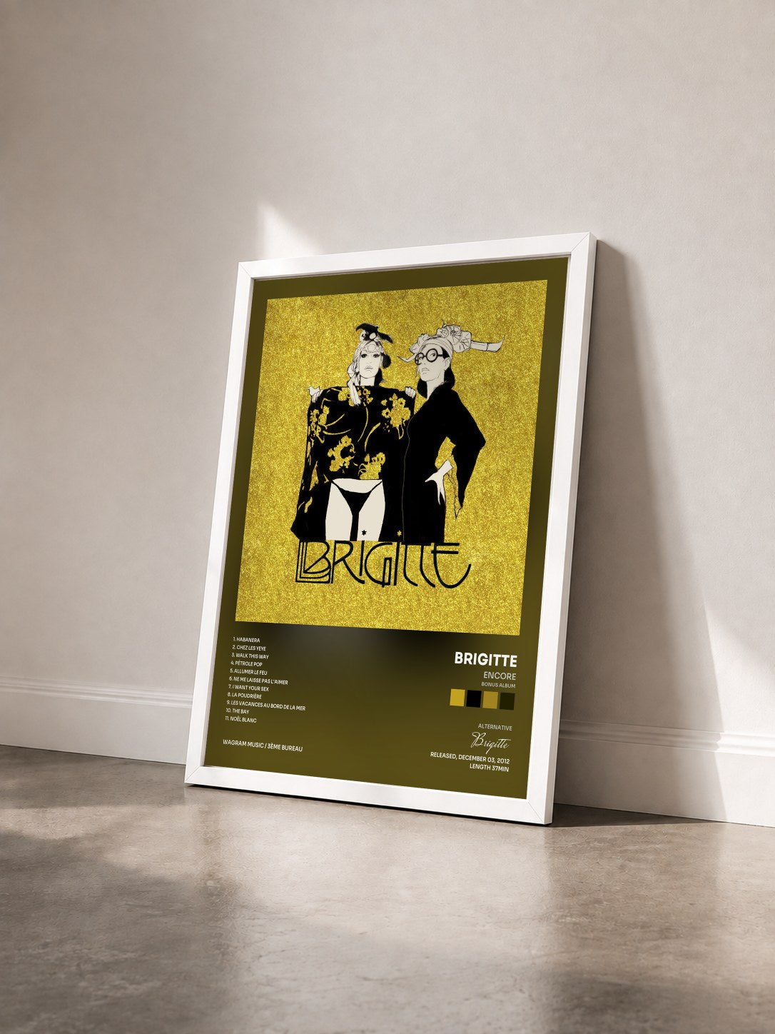 #blanc Tableau de l'album Encore (Bonus Album) de Brigitte vu de trois quarts, cadre blanc