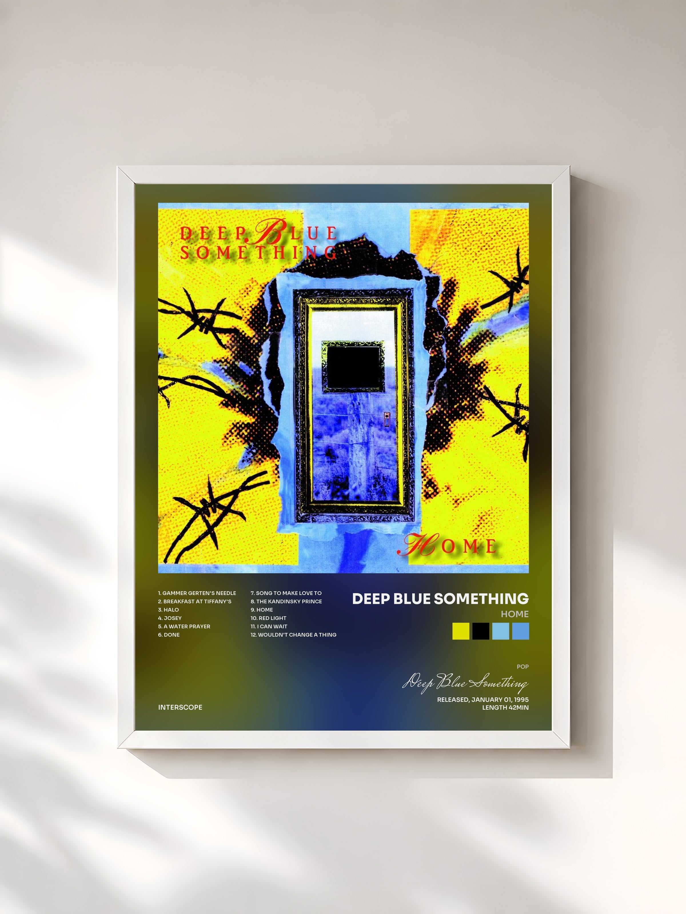 #blanc Tableau de l'album Home de Deep Blue Something, cadre blanc, imprimé et encadré en France