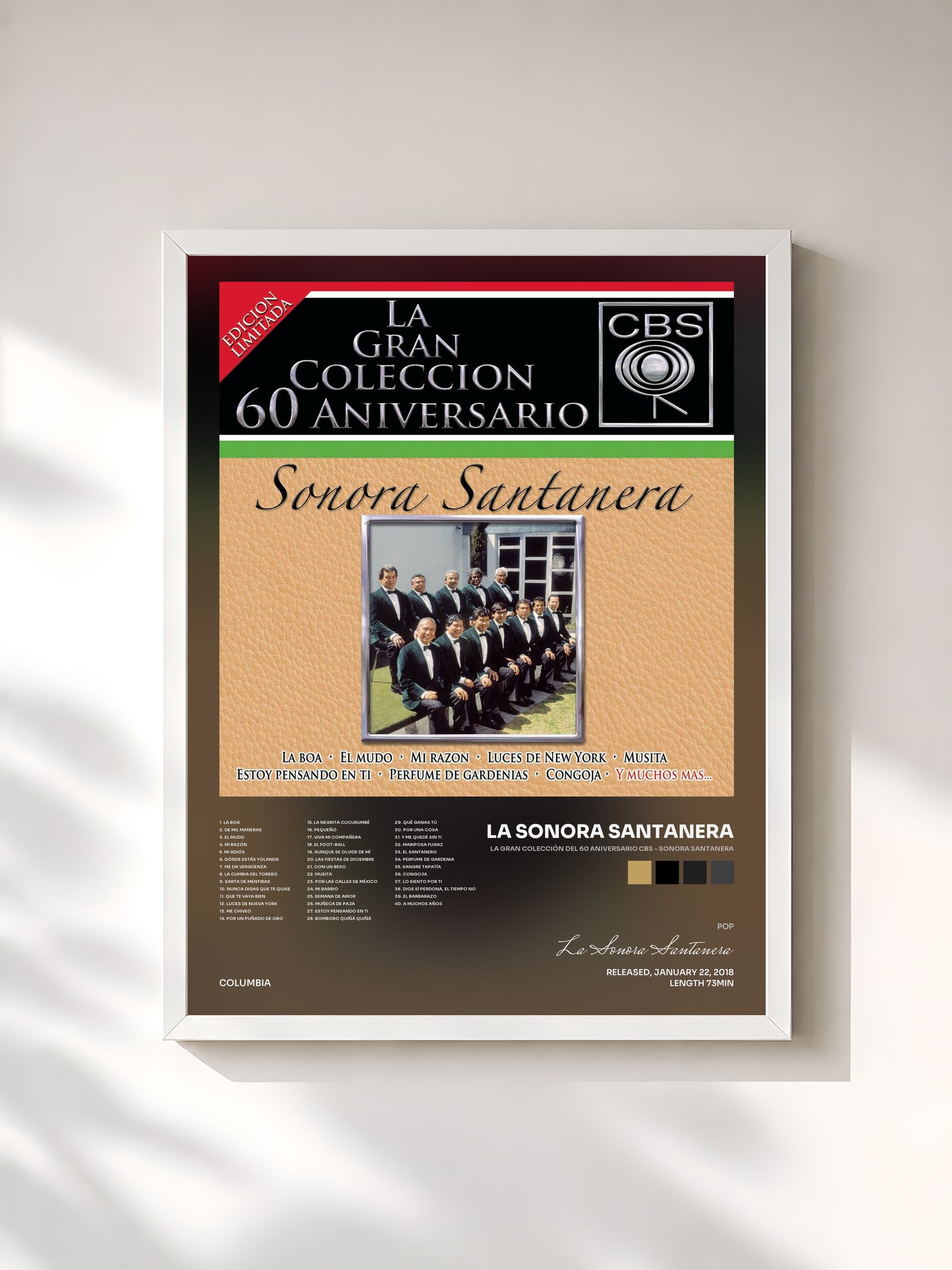 #blanc Tableau de l'album La Gran Colección del 60 Aniversario CBS - Sonora Santanera de La Sonora Santanera, cadre blanc, imprimé et encadré en France
