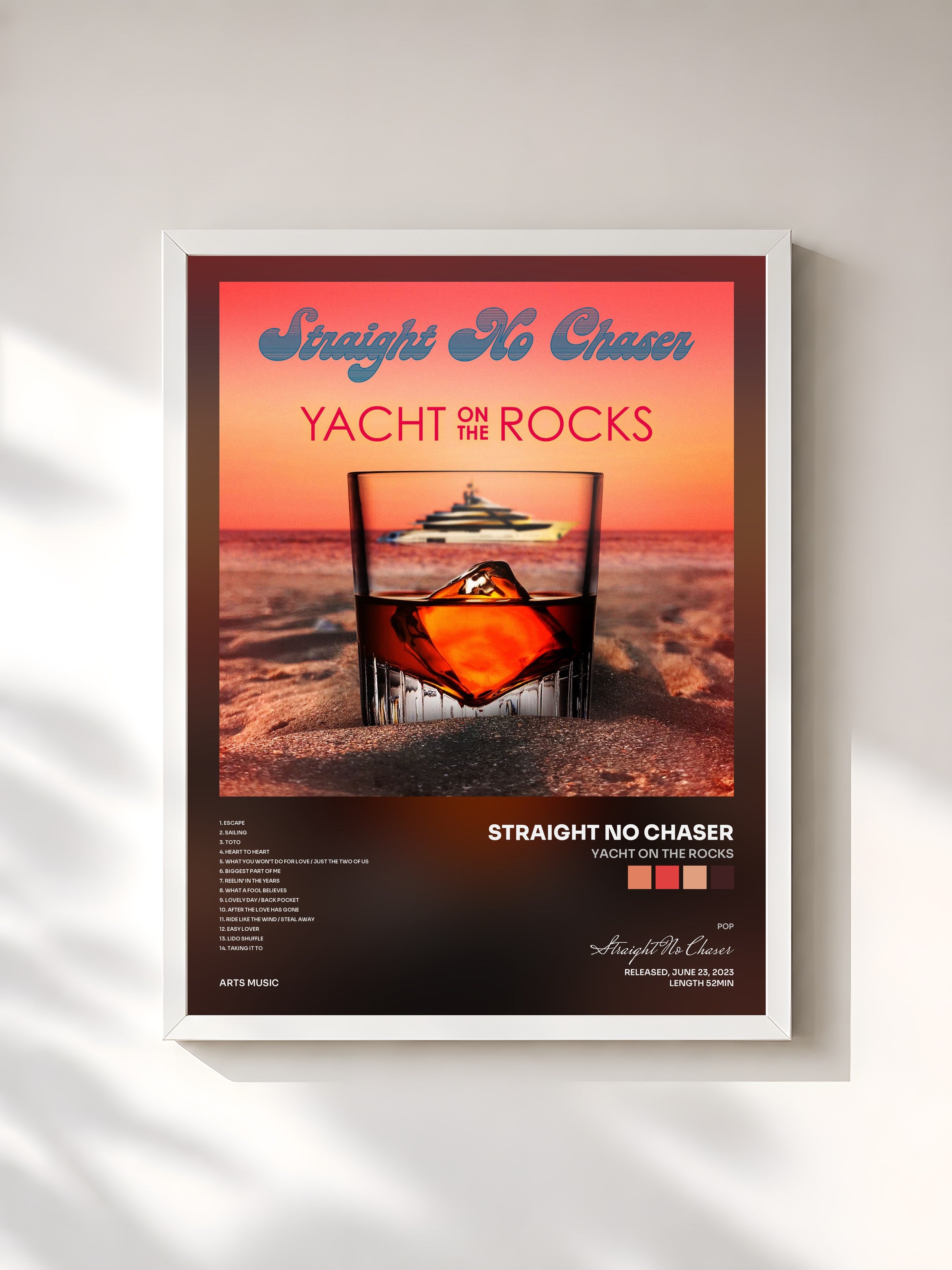 #blanc Tableau de l'album Yacht On The Rocks de Straight No Chaser, cadre blanc, imprimé et encadré en France