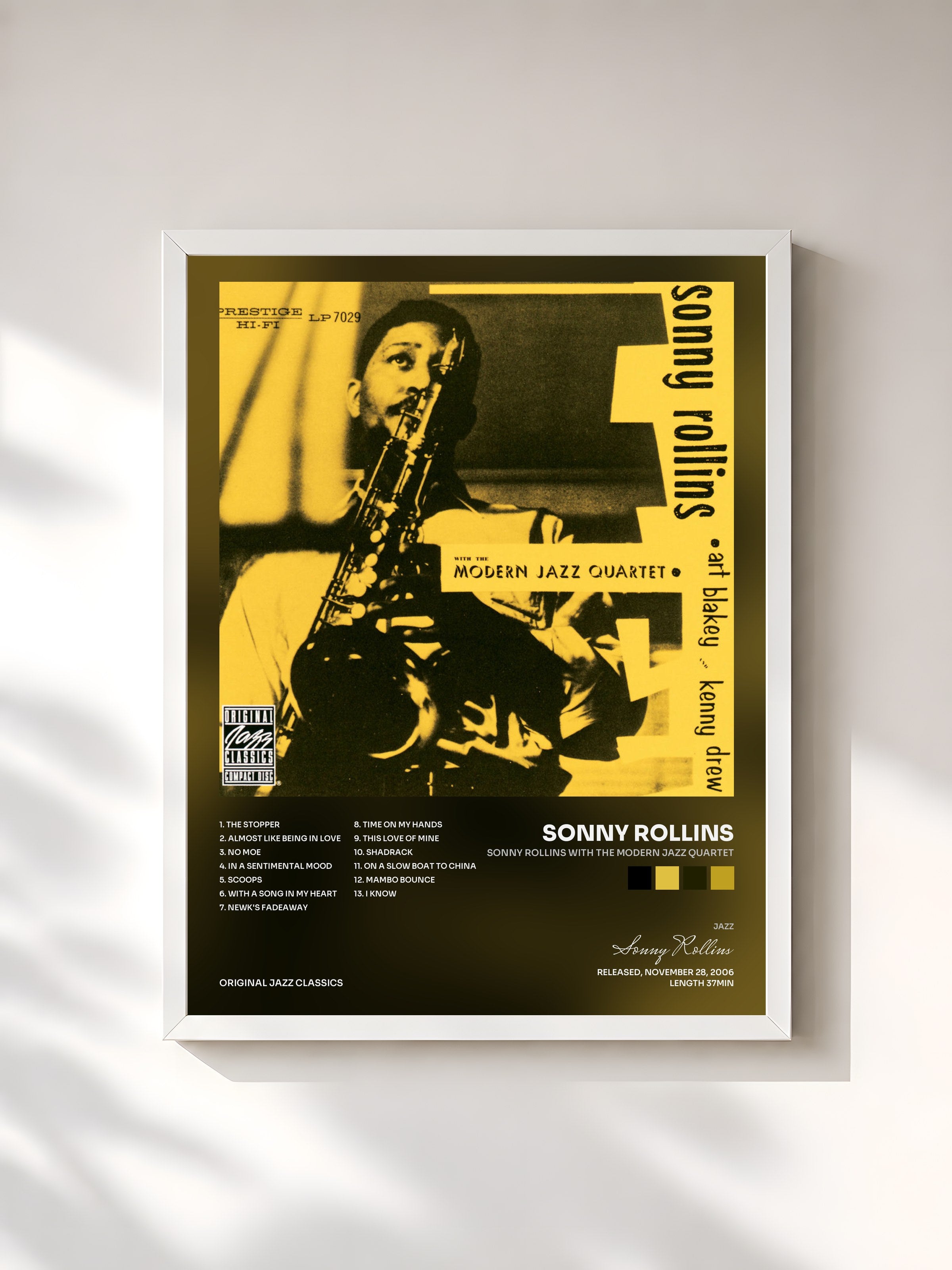 #blanc Tableau de l'album Sonny Rollins With The Modern Jazz Quartet de Sonny Rollins, cadre blanc, imprimé et encadré en France