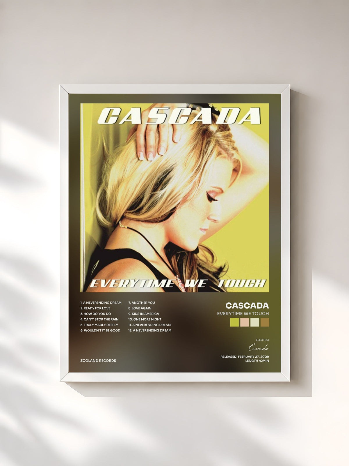 #blanc Tableau de l'album Everytime We Touch de Cascada, cadre blanc, imprimé et encadré en France