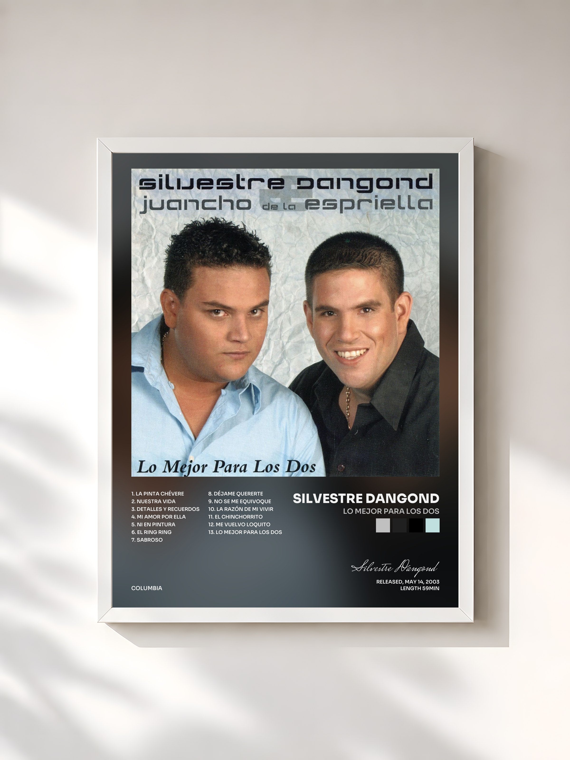 #blanc Tableau de l'album Lo Mejor Para Los Dos de Silvestre Dangond, cadre blanc, imprimé et encadré en France