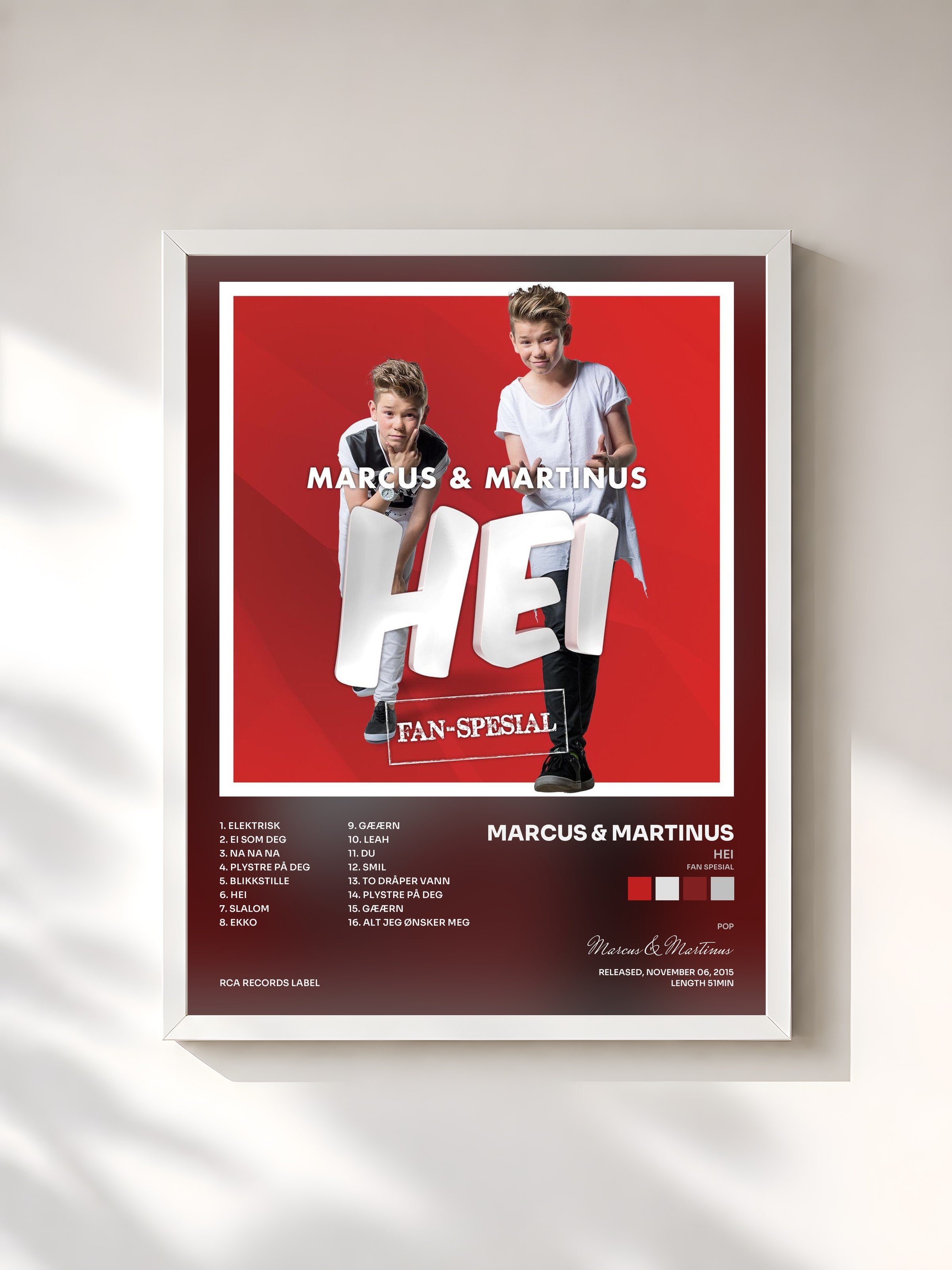 #blanc Tableau de l'album Hei (Fan Spesial) de Marcus & Martinus, cadre blanc, imprimé et encadré en France