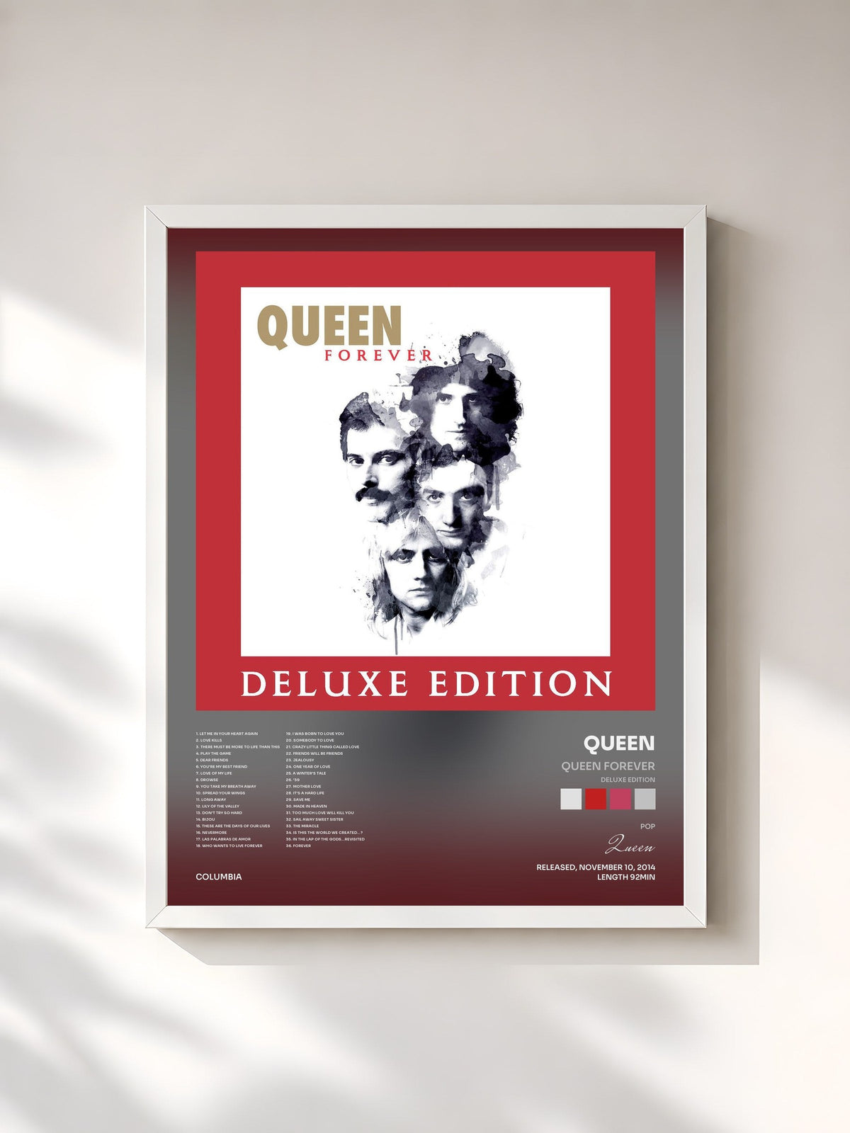 #blanc Tableau de l'album Queen Forever (Deluxe Edition) de Queen, cadre blanc, imprimé et encadré en France