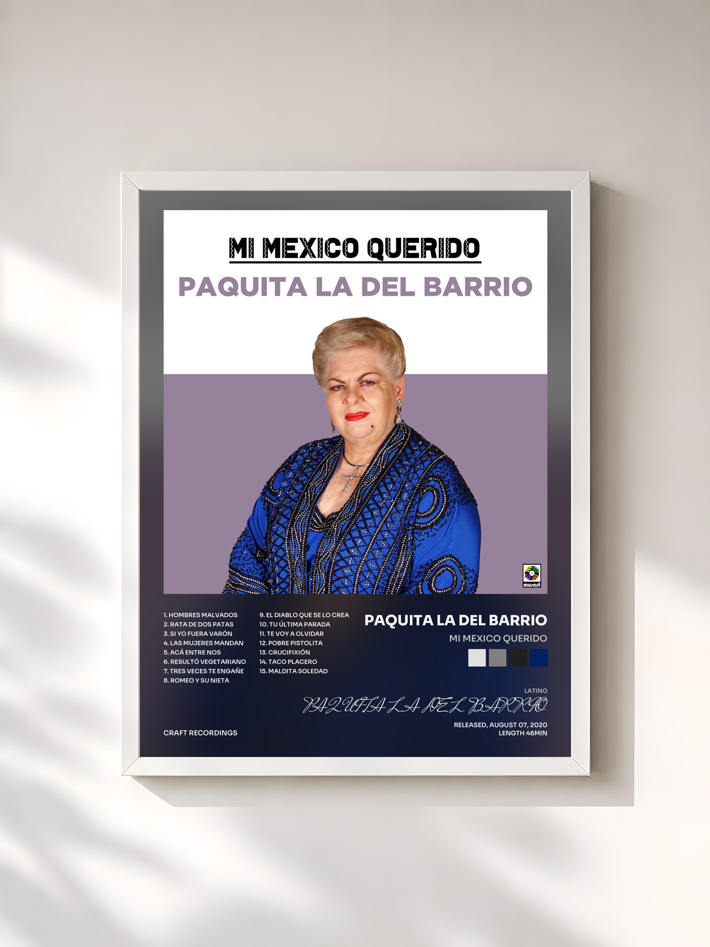#blanc Tableau de l'album Mi Mexico Querido de PAQUITA LA DEL BARRIO, cadre blanc, imprimé et encadré en France
