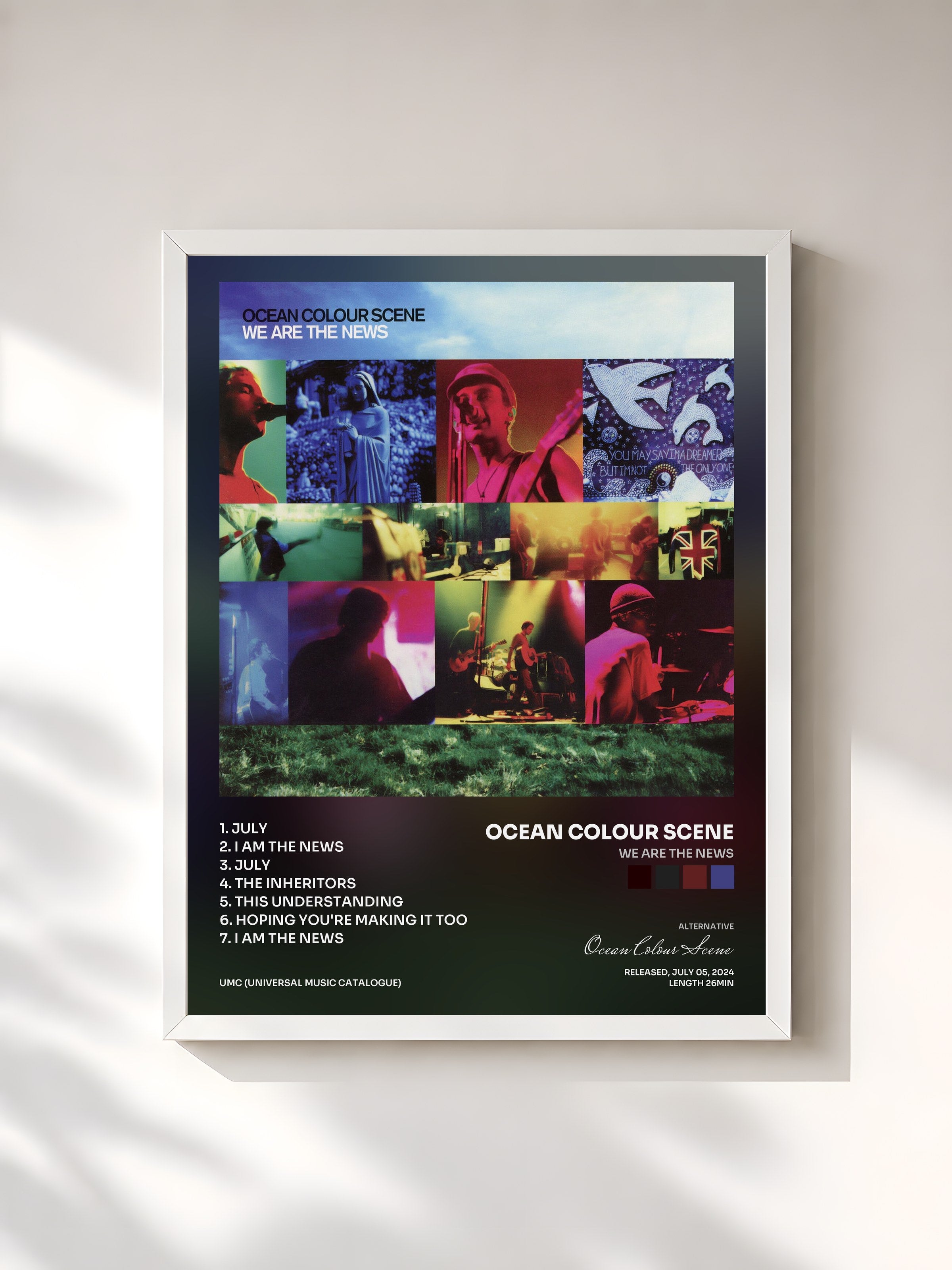 #blanc Tableau de l'album We Are The News de Ocean Colour Scene, cadre blanc, imprimé et encadré en France