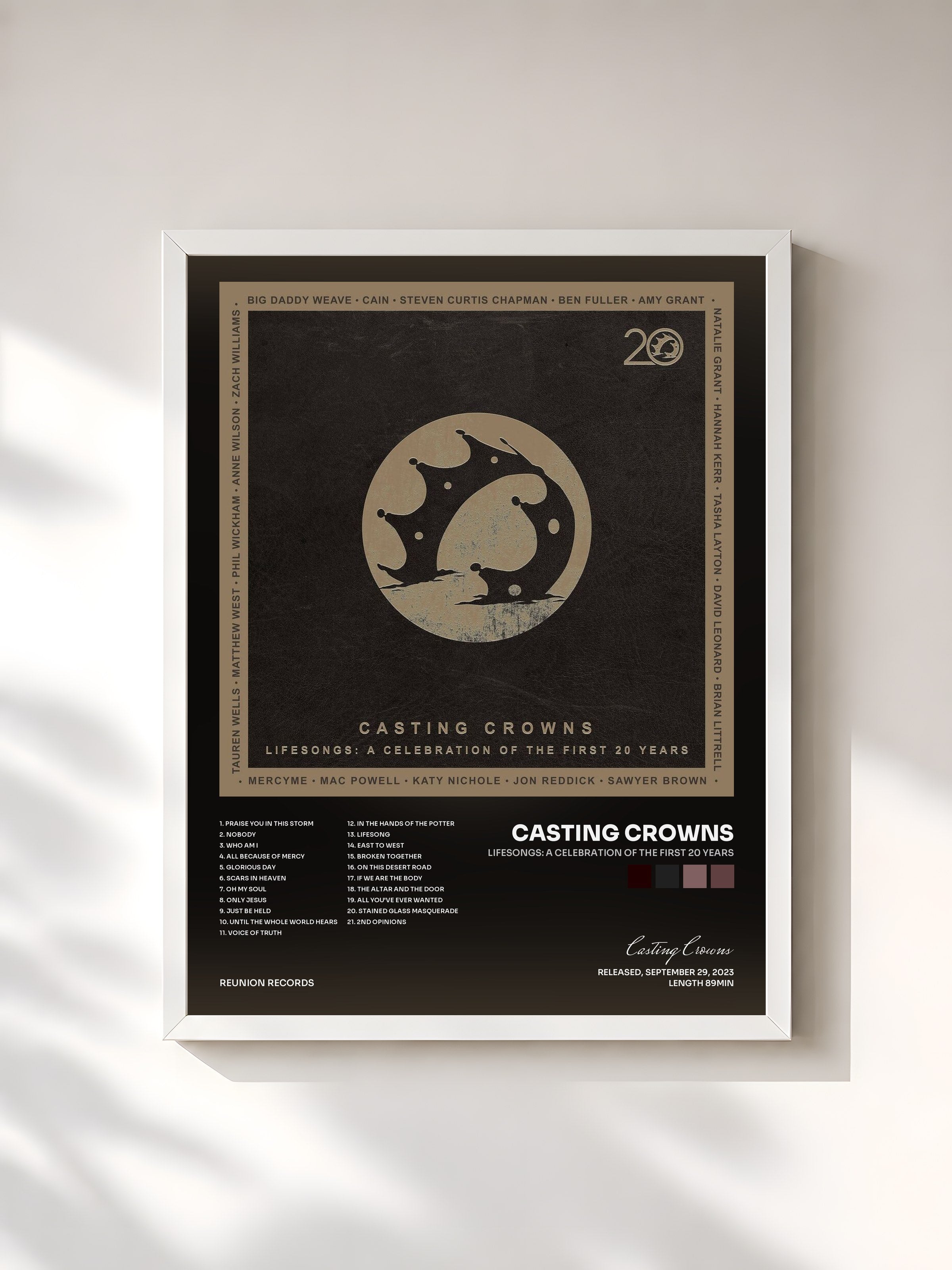 #blanc Tableau de l'album Lifesongs: A Celebration of the First 20 Years de Casting Crowns, cadre blanc, imprimé et encadré en France