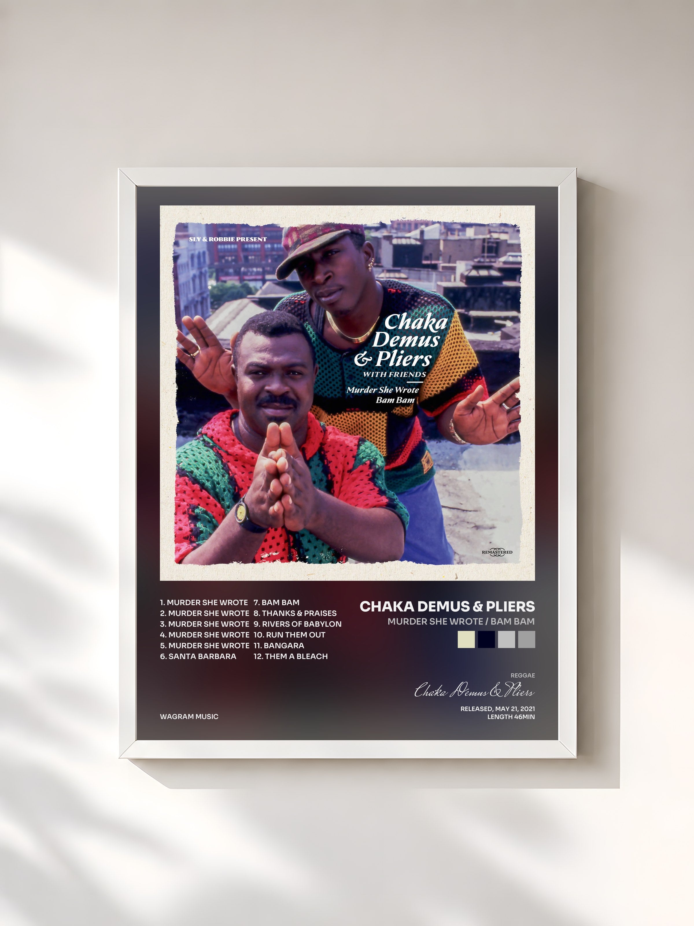 #blanc Tableau de l'album Murder She Wrote / Bam Bam de Chaka Demus & Pliers, cadre blanc, imprimé et encadré en France