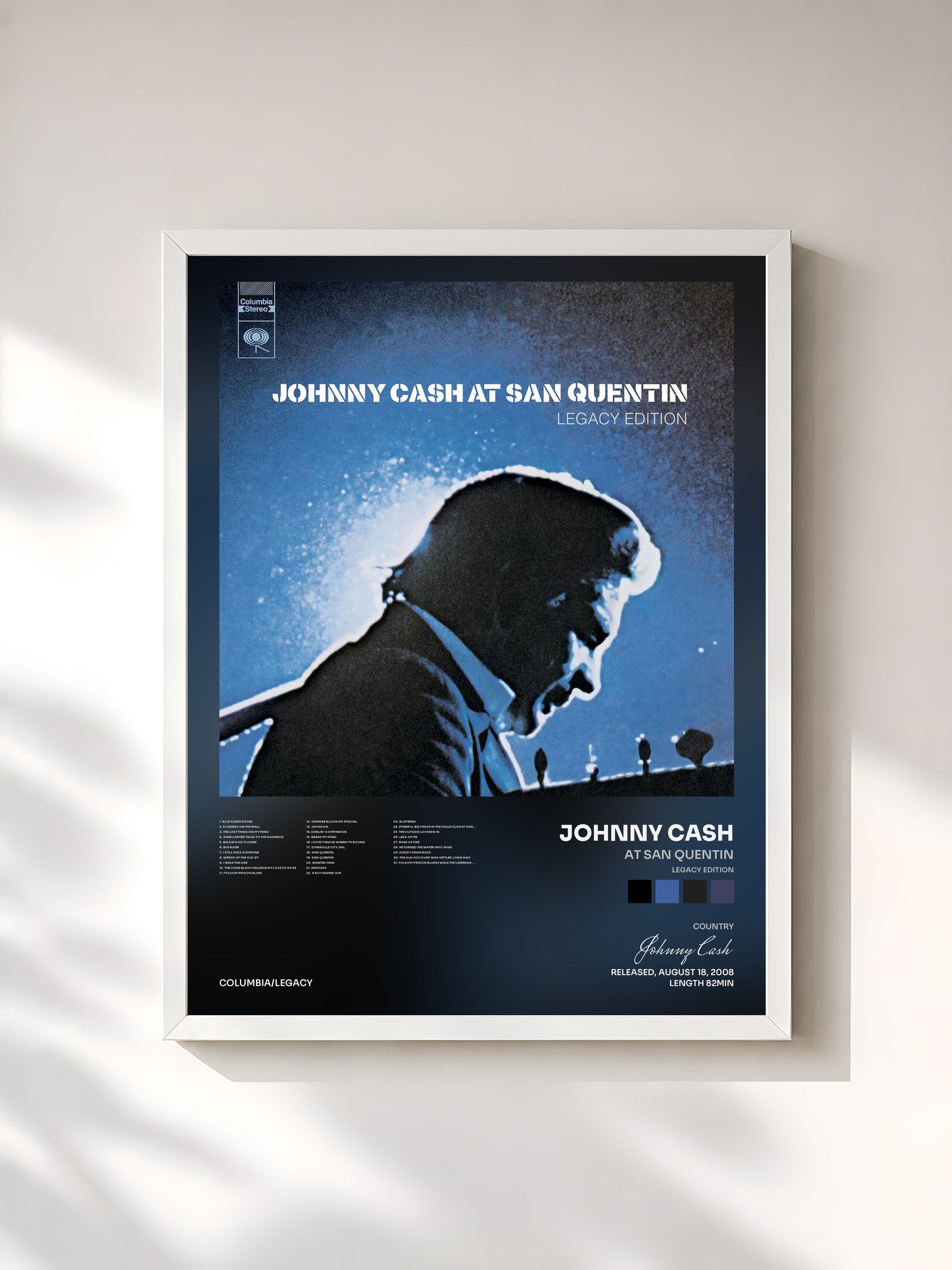 #blanc Tableau de l'album At San Quentin (Legacy Edition) de Johnny Cash, cadre blanc, imprimé et encadré en France