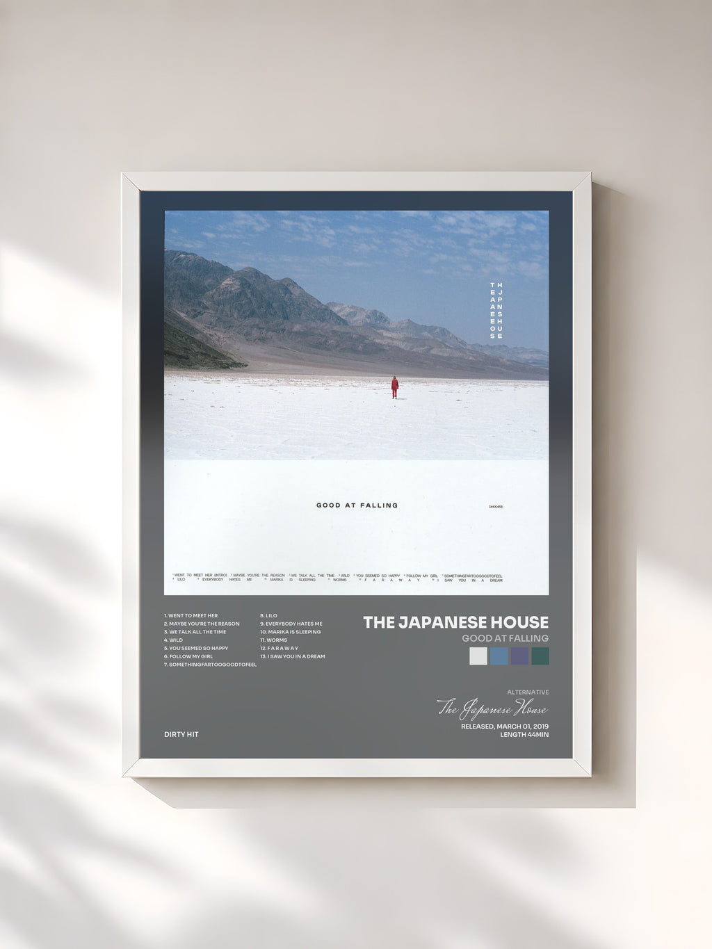 #blanc Tableau de l'album Good at Falling de The Japanese House, cadre blanc, imprimé et encadré en France