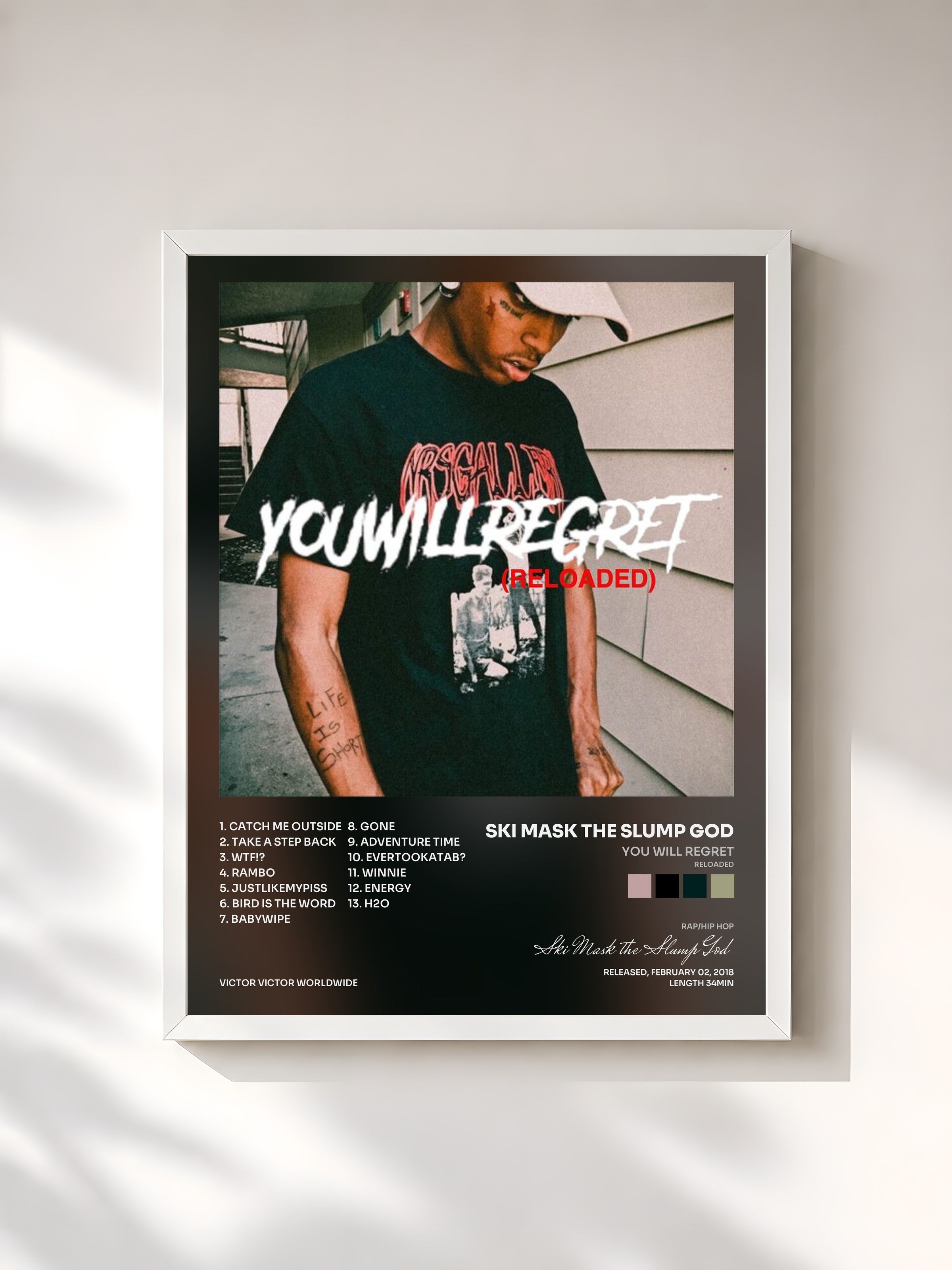 #blanc Tableau de l'album You Will Regret (Reloaded) de Ski Mask the Slump God, cadre blanc, imprimé et encadré en France