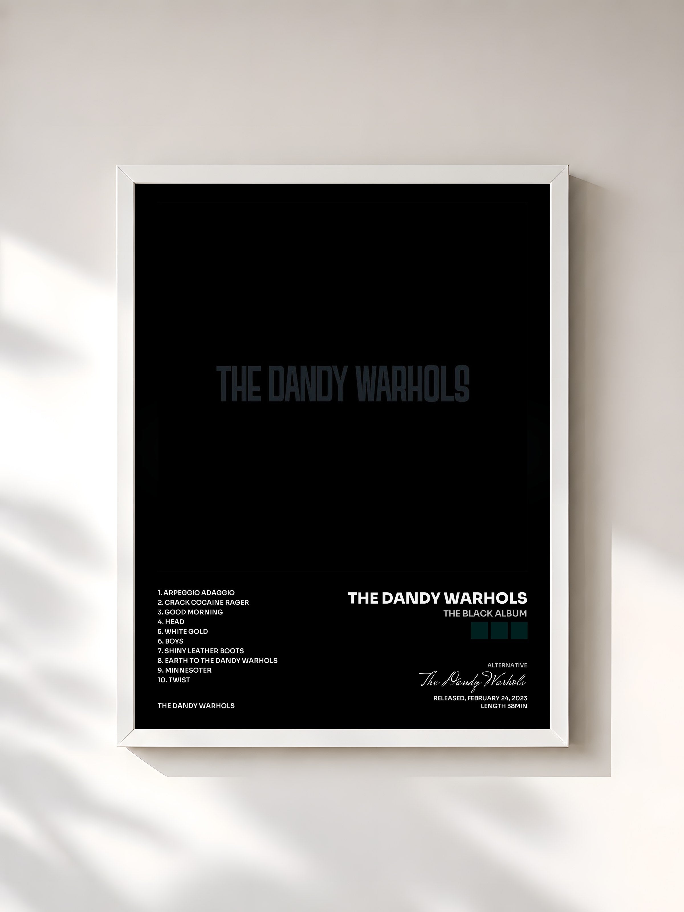 #blanc Tableau de l'album The Black Album de The Dandy Warhols, cadre blanc, imprimé et encadré en France
