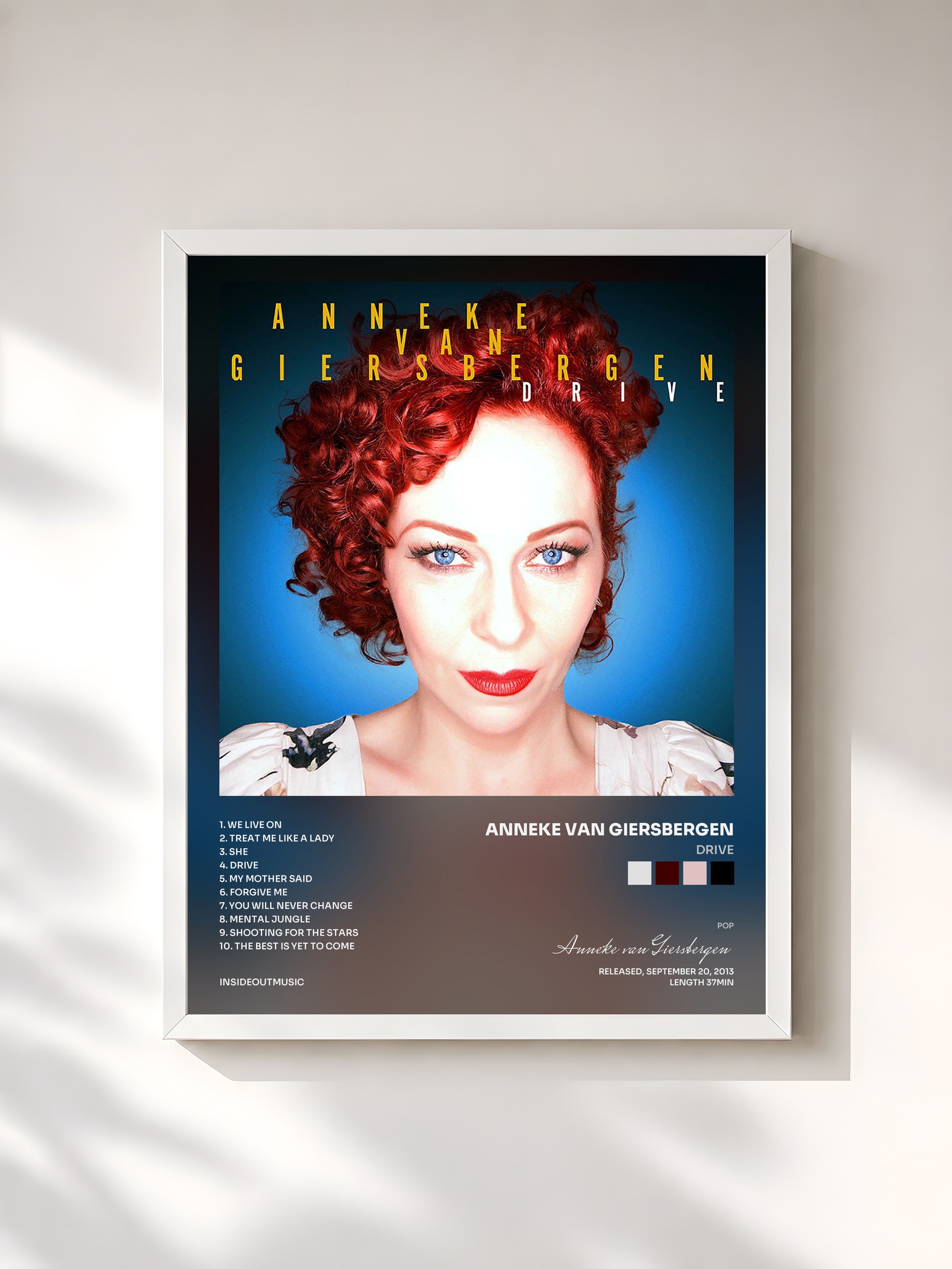 #blanc Tableau de l'album Drive de Anneke van Giersbergen, cadre blanc, imprimé et encadré en France