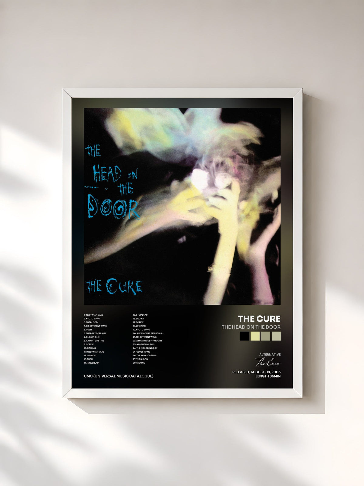 #blanc Tableau de l'album The Head On The Door de The Cure, cadre blanc, imprimé et encadré en France