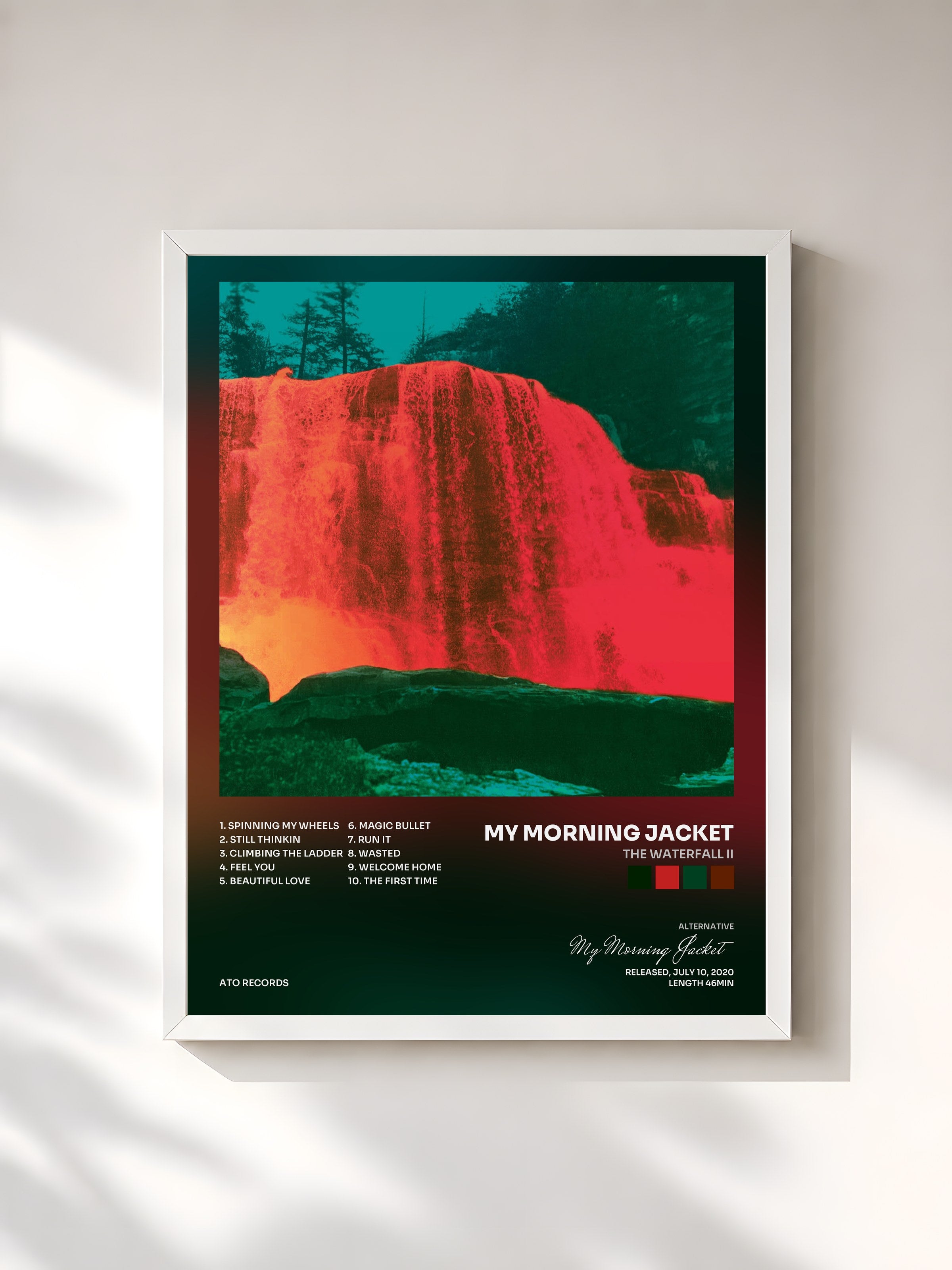 #blanc Tableau de l'album The Waterfall II de My Morning Jacket, cadre blanc, imprimé et encadré en France