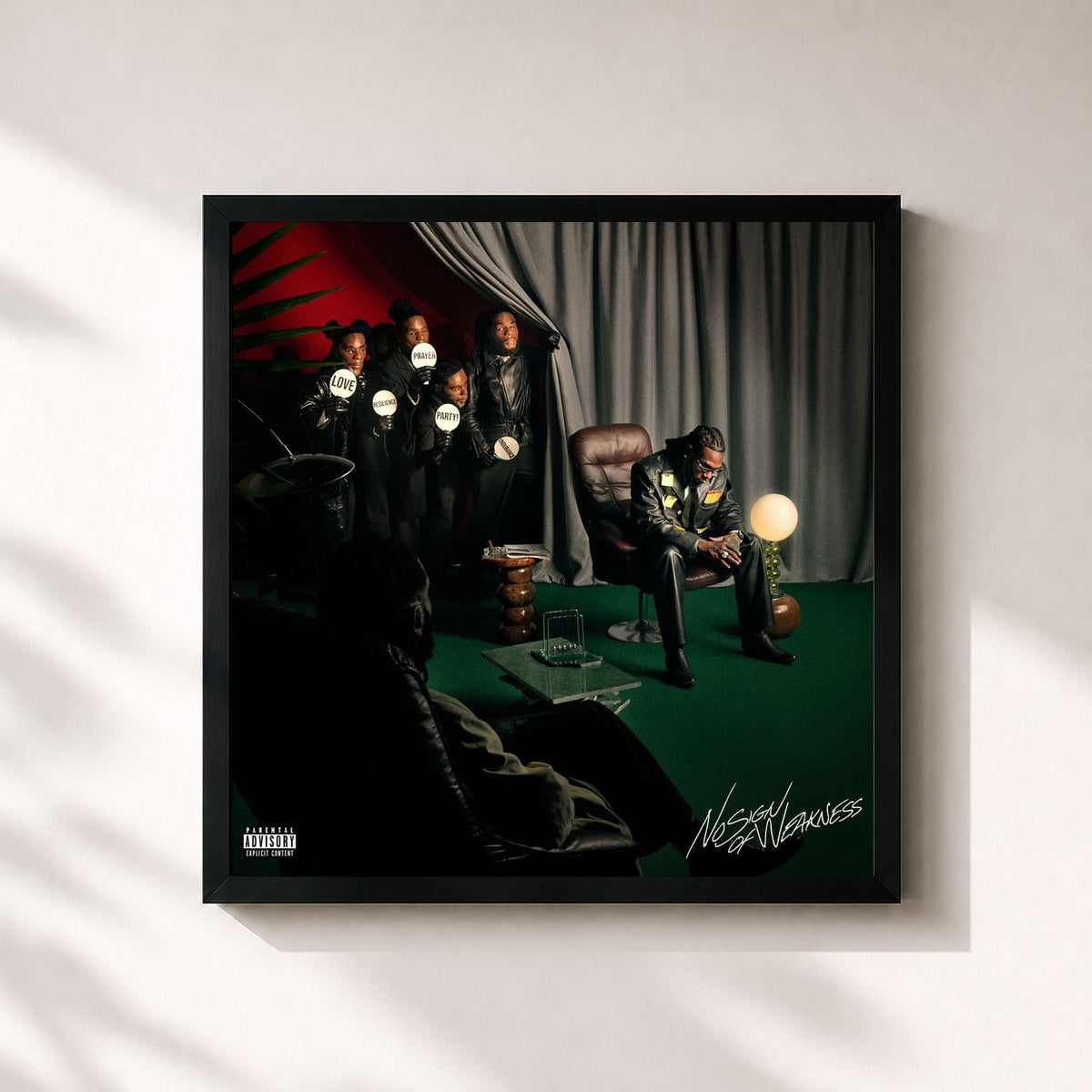 #noir Tableau carré de l'album No Sign of Weakness de Burna Boy, cadre noir 32x32 cm