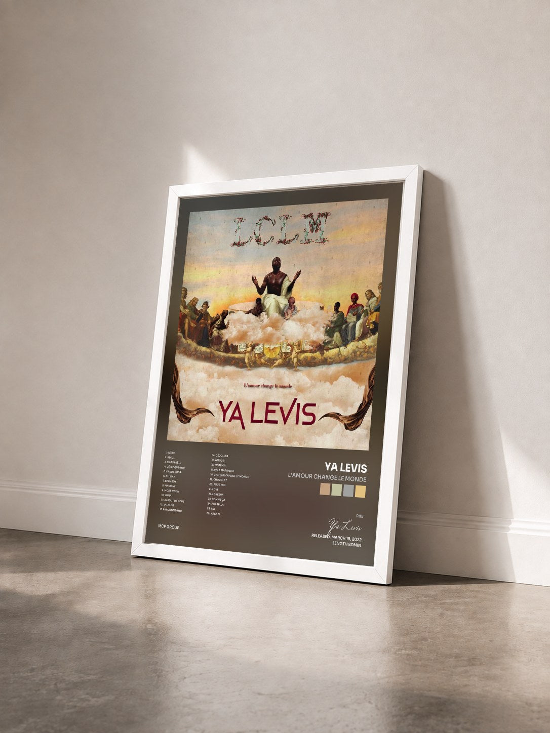 #blanc L'amour change le monde by Ya Levis as a framed art print seen at an angle, white frame