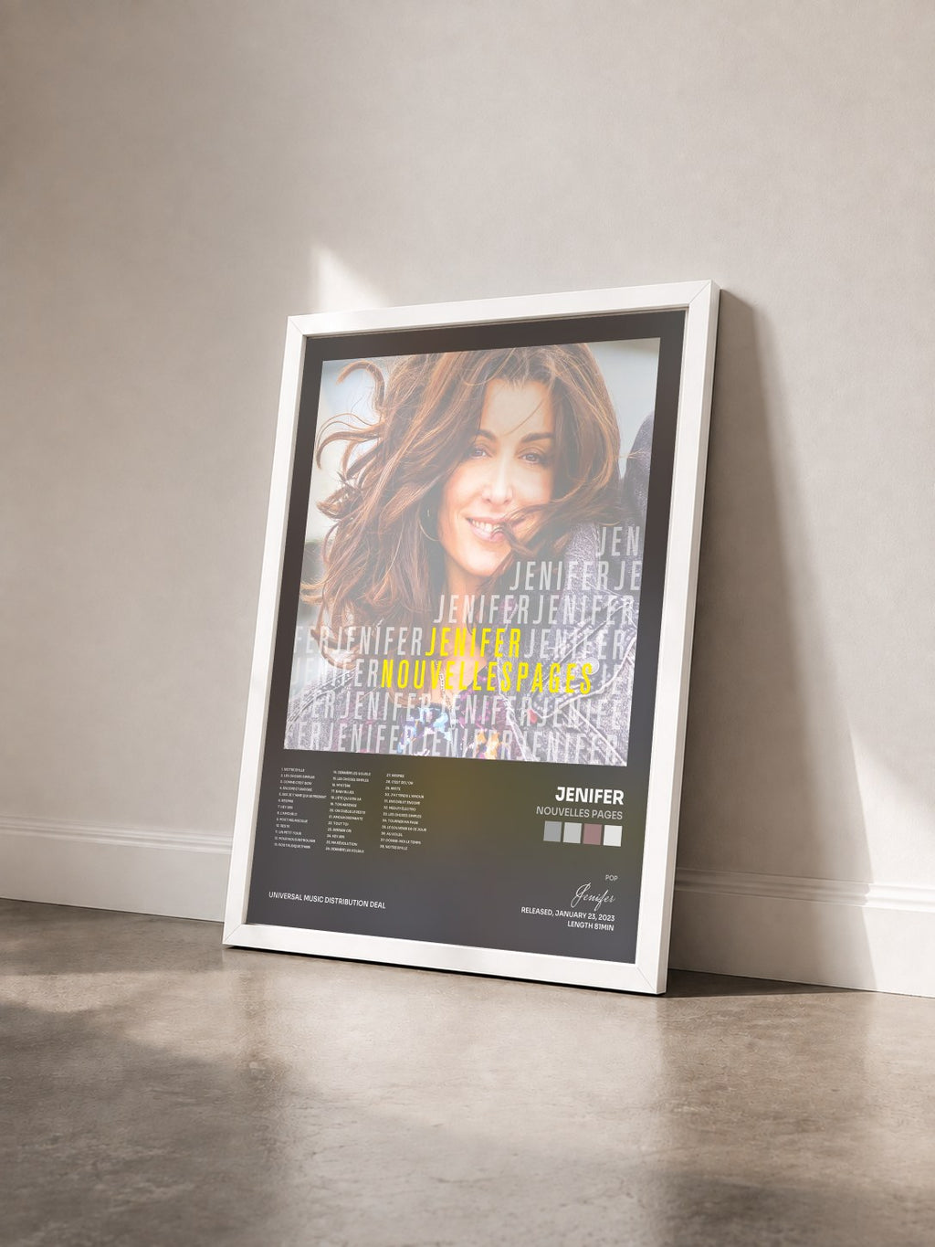 #blanc Tableau de l'album Nouvelles pages de Jenifer vu de trois quarts, cadre blanc
