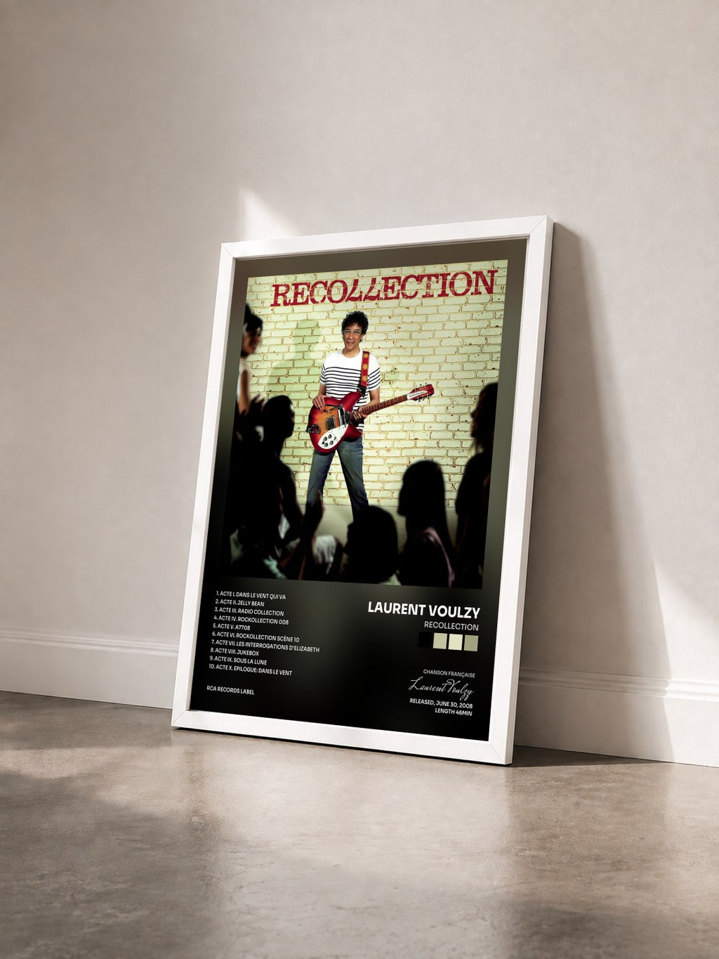 #blanc Tableau de l'album Recollection de Laurent Voulzy vu de trois quarts, cadre blanc