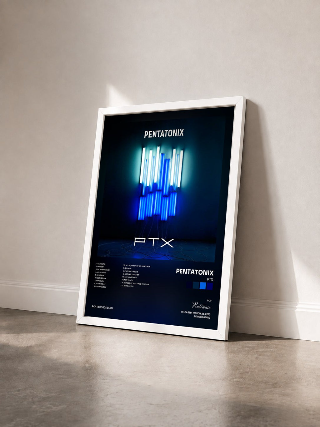 #blanc PTX by Pentatonix as a framed art print seen at an angle, white frame