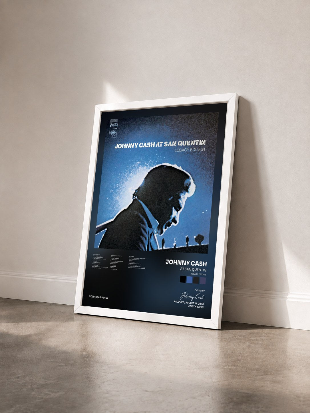 #blanc Tableau de l'album At San Quentin (Legacy Edition) de Johnny Cash vu de trois quarts, cadre blanc