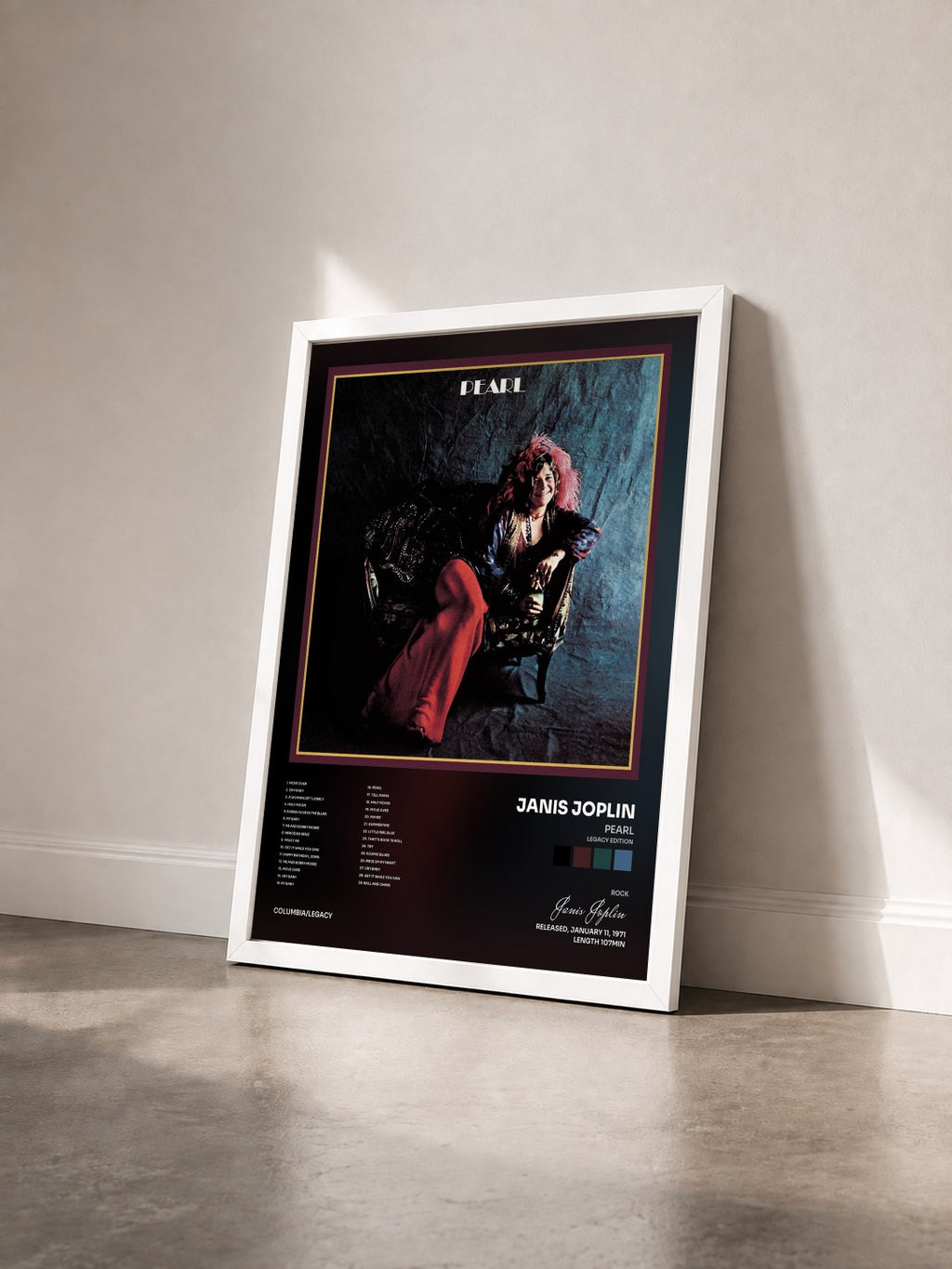 #blanc Pearl (Legacy Edition) by Janis Joplin as a framed art print seen at an angle, white frame