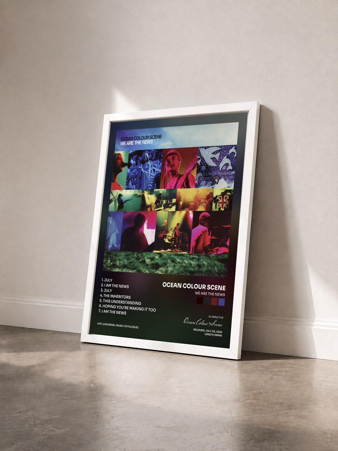 #blanc Tableau de l'album We Are The News de Ocean Colour Scene vu de trois quarts, cadre blanc