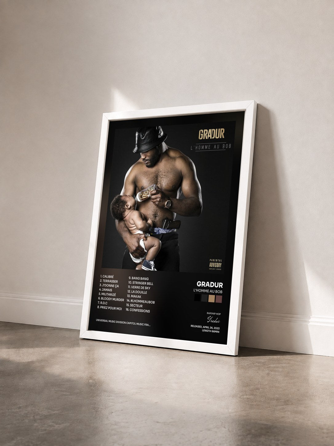 #blanc Tableau de l'album L'homme au bob de Gradur vu de trois quarts, cadre blanc
