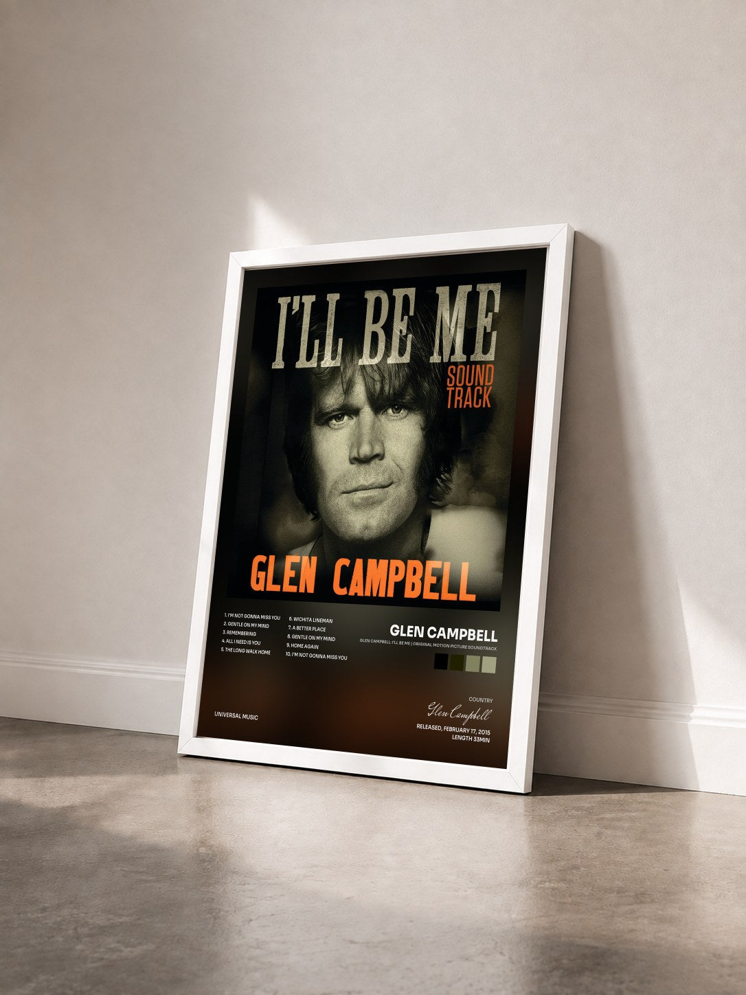 #blanc Tableau de l'album Glen Campbell: I'll Be Me | Original Motion Picture Soundtrack de Glen Campbell vu de trois quarts, cadre blanc