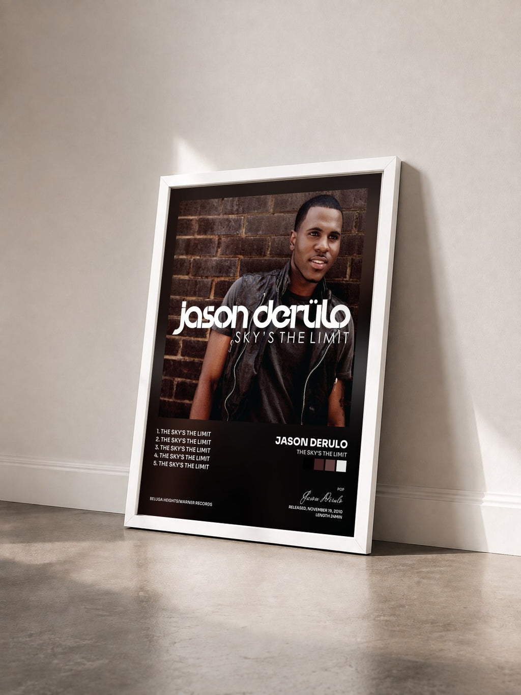 #blanc Tableau de l'album The Sky's the Limit de Jason Derulo vu de trois quarts, cadre blanc