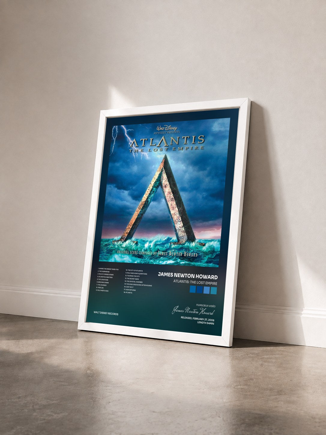 #blanc Tableau de l'album Atlantis: The Lost Empire de James Newton Howard vu de trois quarts, cadre blanc