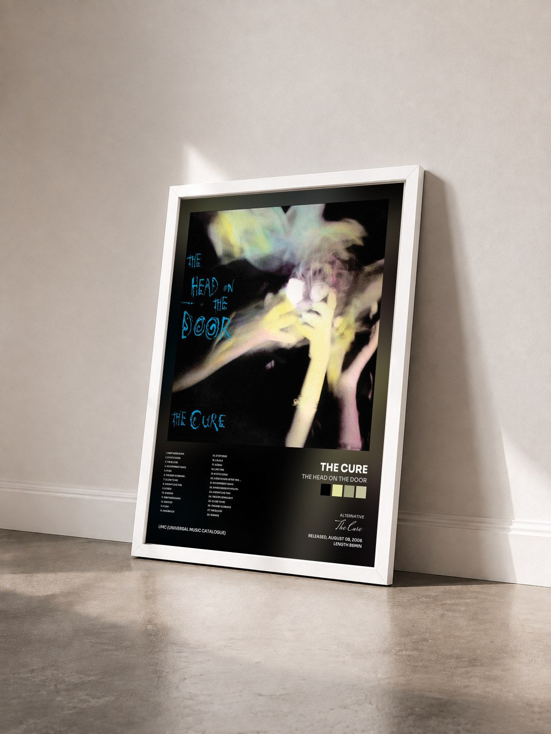#blanc Tableau de l'album The Head On The Door de The Cure vu de trois quarts, cadre blanc
