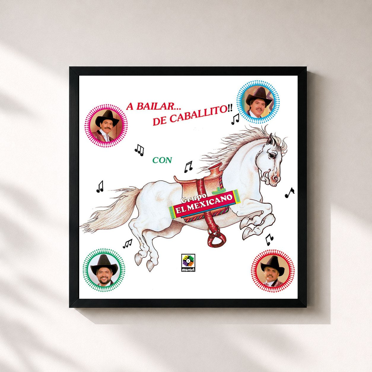 #noir Tableau carré de l'album A Bailar de Caballito de Mi Banda El Mexicano, cadre noir 32x32 cm