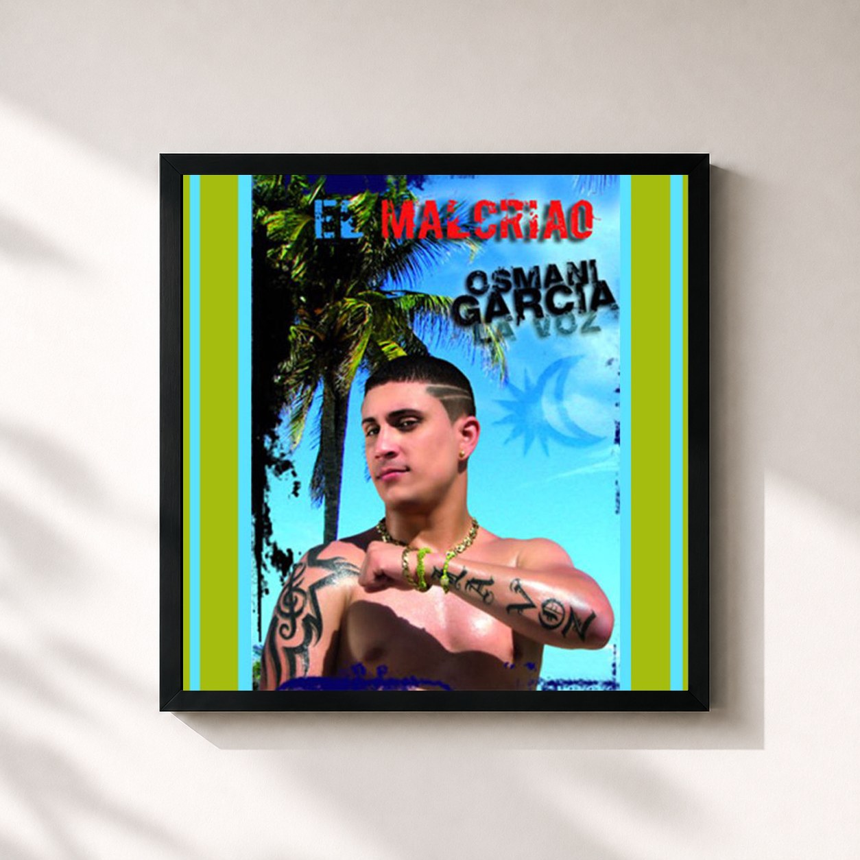 #noir Tableau carré de l'album El Malcriao de Osmani Garcia "La Voz", cadre noir 32x32 cm