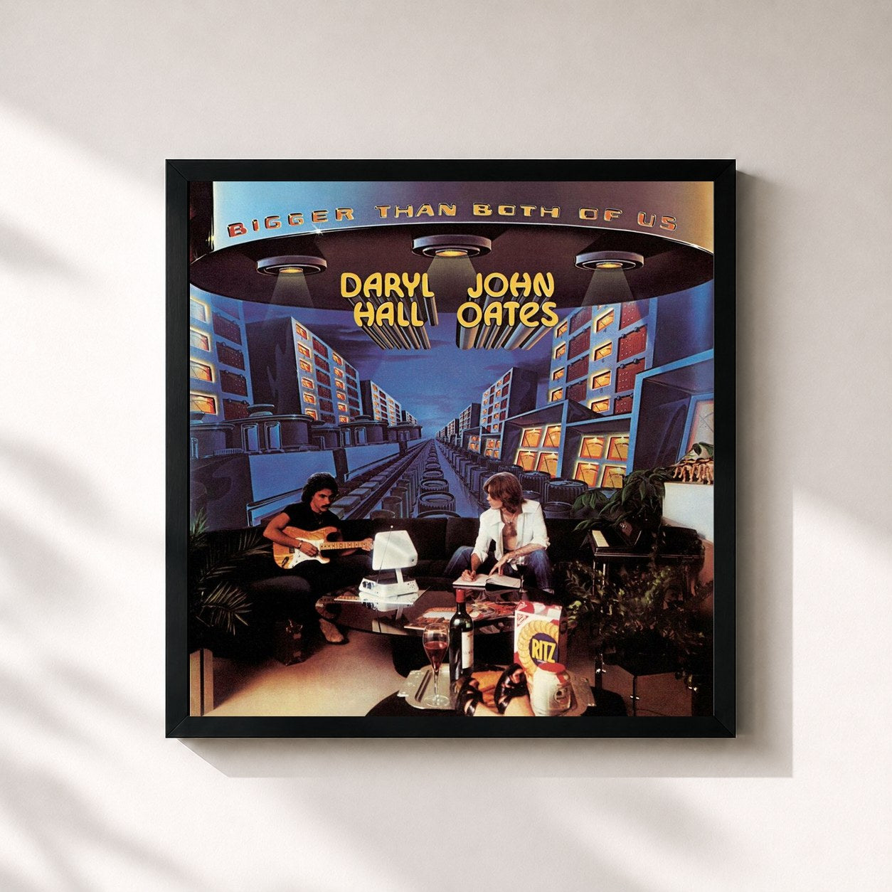 #noir Tableau carré de l'album Bigger Than Both Of Us de Daryl Hall & John Oates, cadre noir 32x32 cm