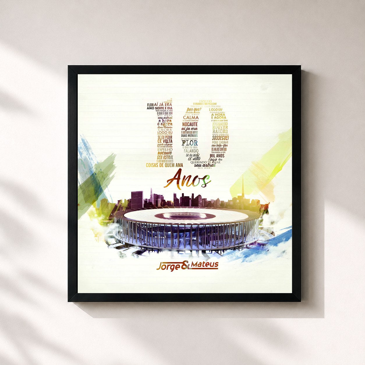 #noir Tableau carré de l'album 10 Anos (Ao Vivo | Deluxe) de Jorge & Mateus, cadre noir 32x32 cm
