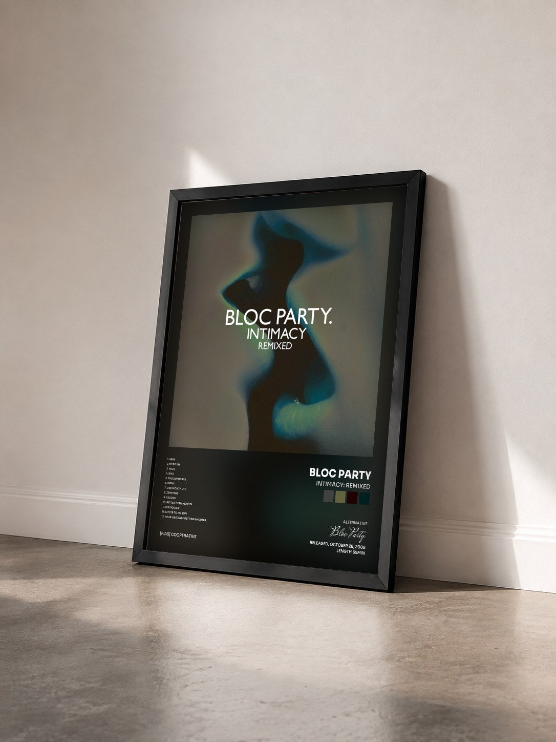 #noir Intimacy: Remixed de Bloc Party en lámina enmarcada vista de tres cuartos, marco negro