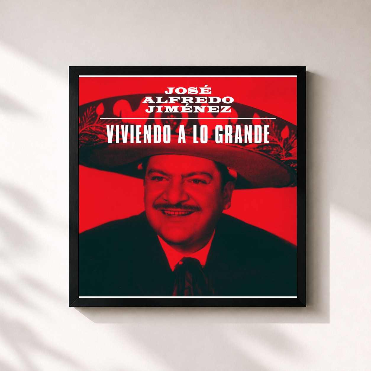 #noir Tableau carré de l'album Viviendo a lo Grande de José Alfredo Jiménez, cadre noir 32x32 cm