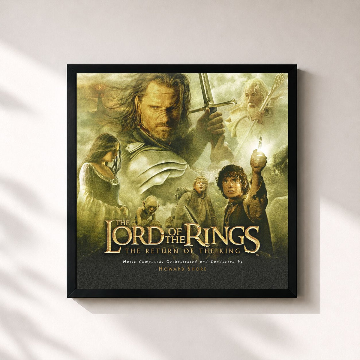 #noir Tableau carré de l'album The Lord of the Rings: The Return of the King (Original Motion Picture Soundtrack) de Howard Shore, cadre noir 32x32 cm