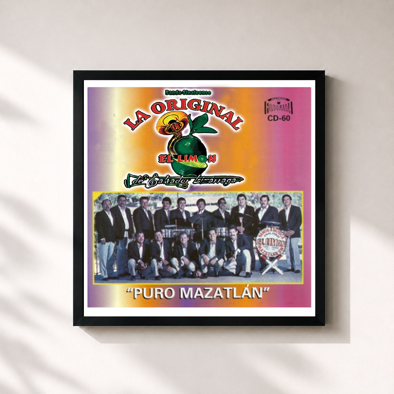 #noir Tableau carré de l'album Puro Mazatlán de La Original Banda El Limón De Salvador Lizárraga, cadre noir 32x32 cm