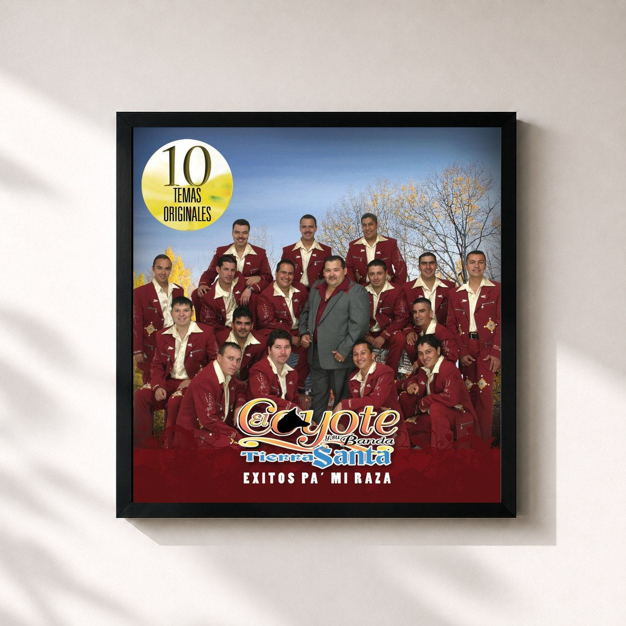 #noir Tableau carré de l'album Exitos Pa' Mi Raza de El Coyote Y Su Banda Tierra Santa, cadre noir 32x32 cm