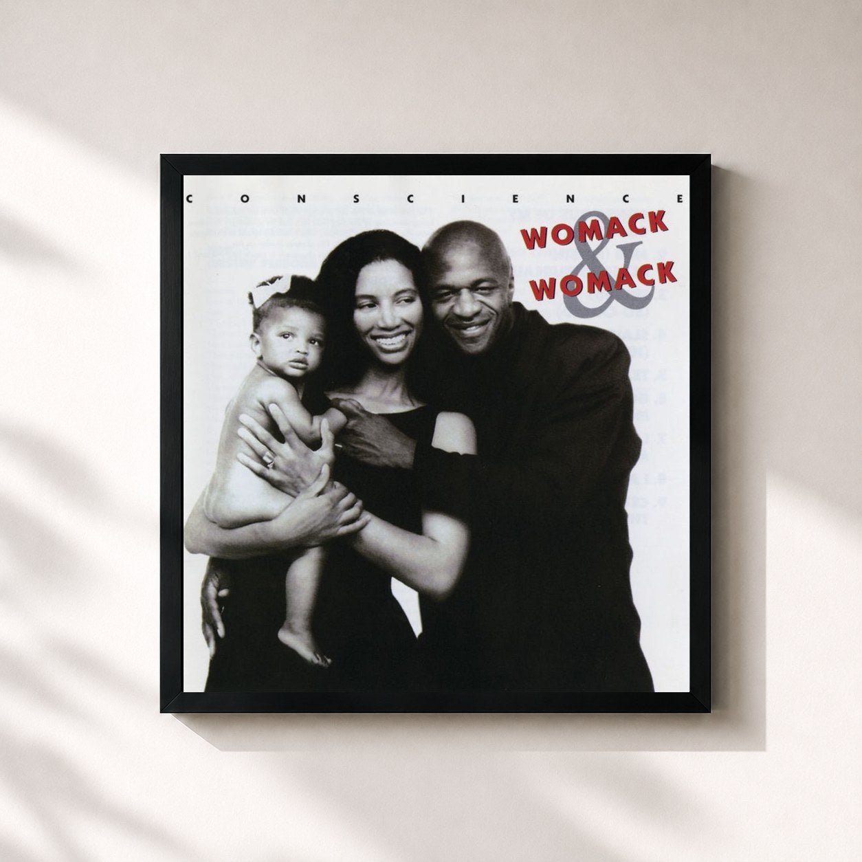#noir Tableau carré de l'album Conscience de Womack & Womack, cadre noir 32x32 cm