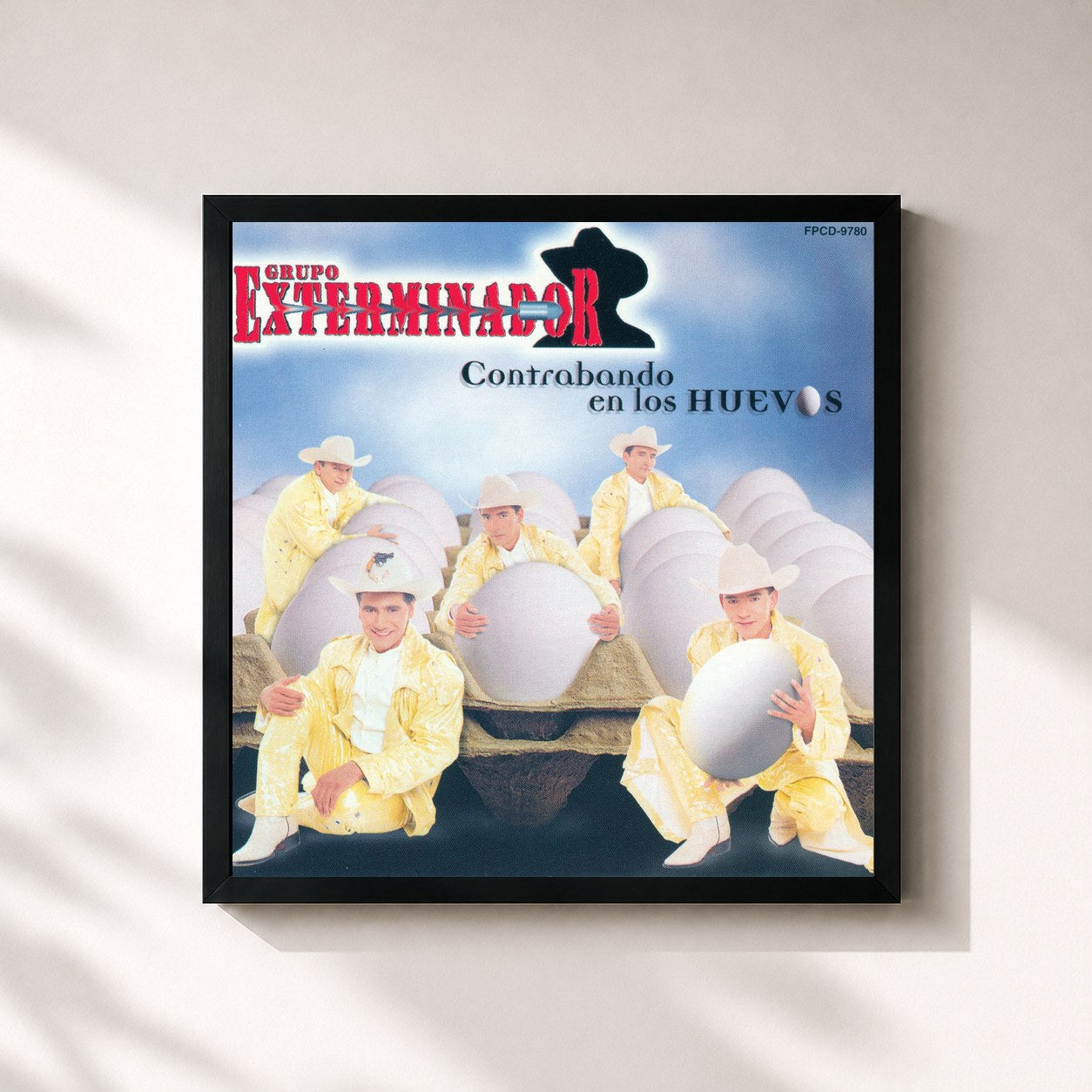 #noir Tableau carré de l'album Contrabando En Los Huevos de Grupo Exterminador, cadre noir 32x32 cm