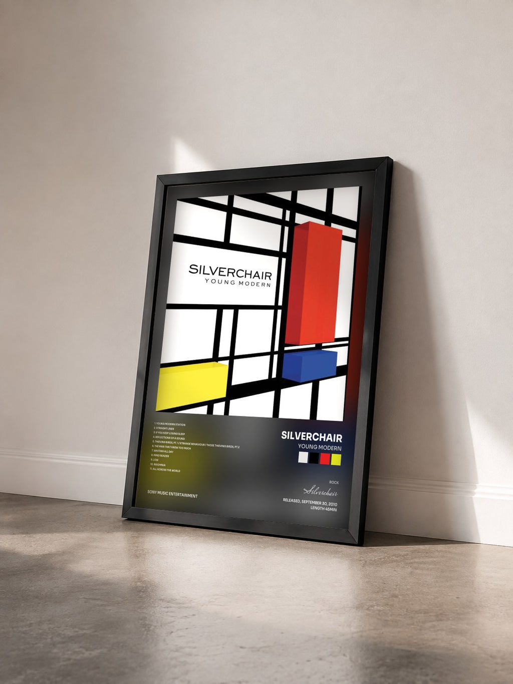 #noir Tableau de l'album Young Modern de Silverchair vu de trois quarts, cadre noir