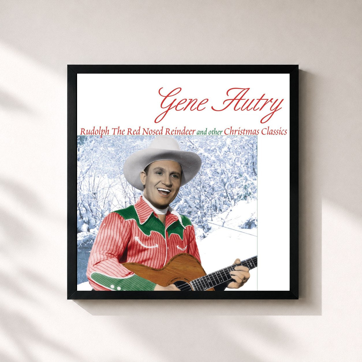 #noir Tableau carré de l'album Rudolph The Red Nosed Reindeer And Other Christmas Classics de Gene Autry, cadre noir 32x32 cm